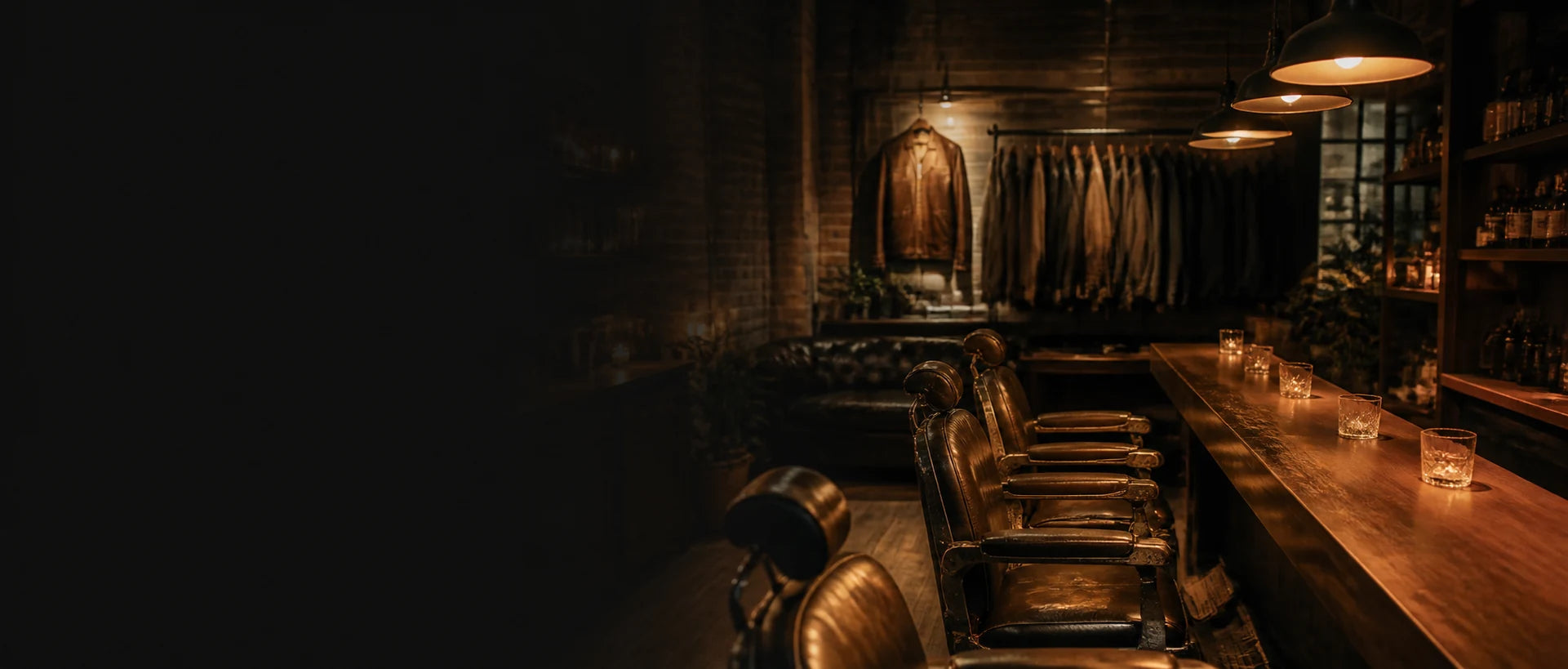 Warmly lit New York Stylist barbershop prepared for an event